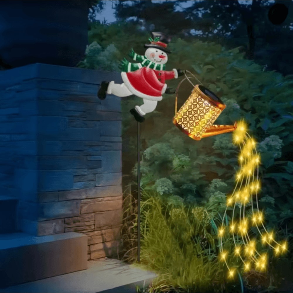 FrostGlow Solar Snowman Watering Can Garden Light 1