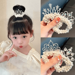 princess pearl crown hair tie for girls elastic kids hair accessory