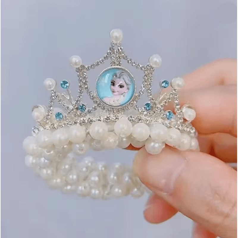 Princess Pearl Crown Hair Tie For Girls Elastic Kids Hair Accessory 4