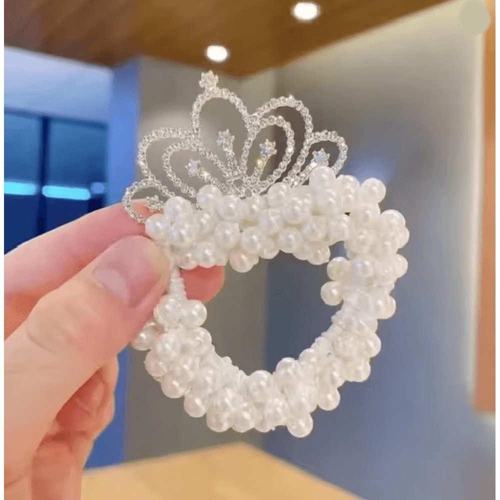 Princess Pearl Crown Hair Tie For Girls Elastic Kids Hair Accessory 9