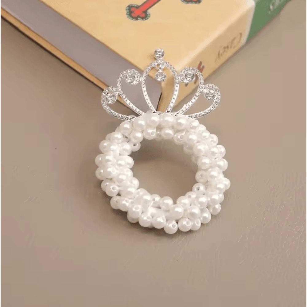 Princess Pearl Crown Hair Tie For Girls Elastic Kids Hair Accessory 10