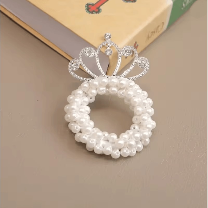 Princess Pearl Crown Hair Tie For Girls Elastic Kids Hair Accessory 10