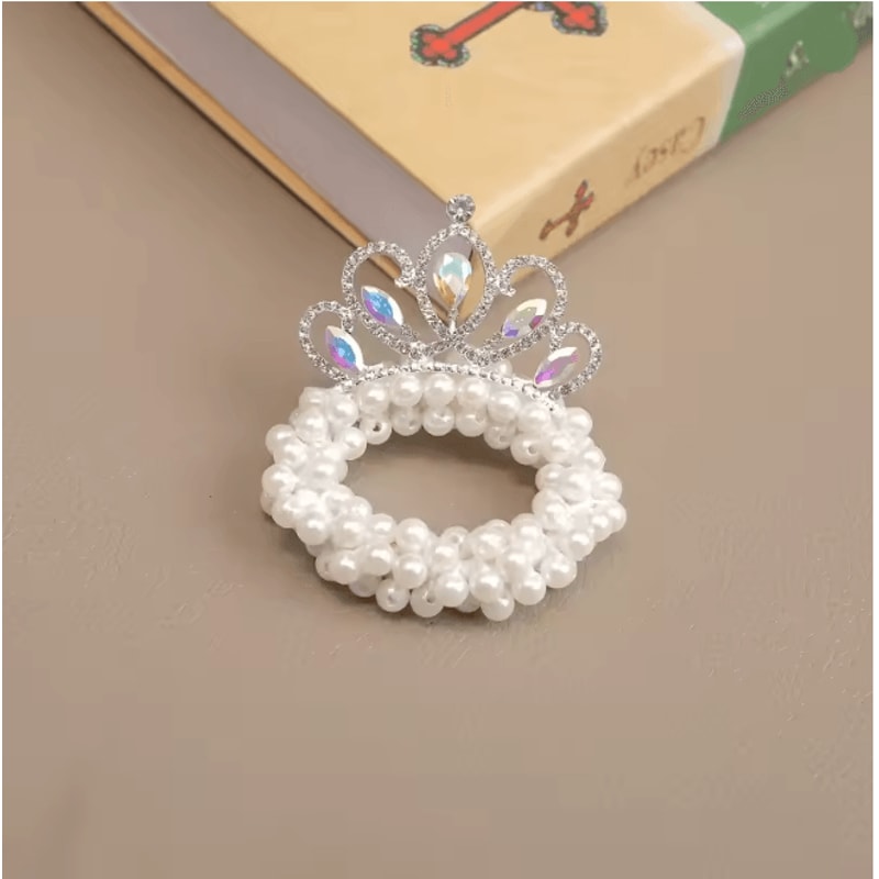 Princess Pearl Crown Hair Tie For Girls Elastic Kids Hair Accessory 11