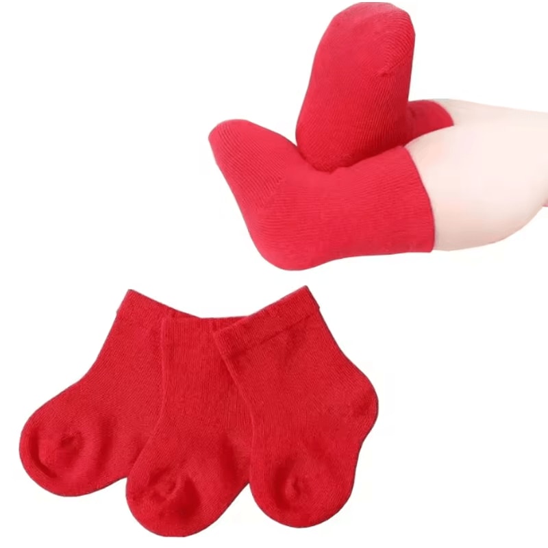 CozyCore Red Baby Socks 3 Pair Set For Boys And Girls 0