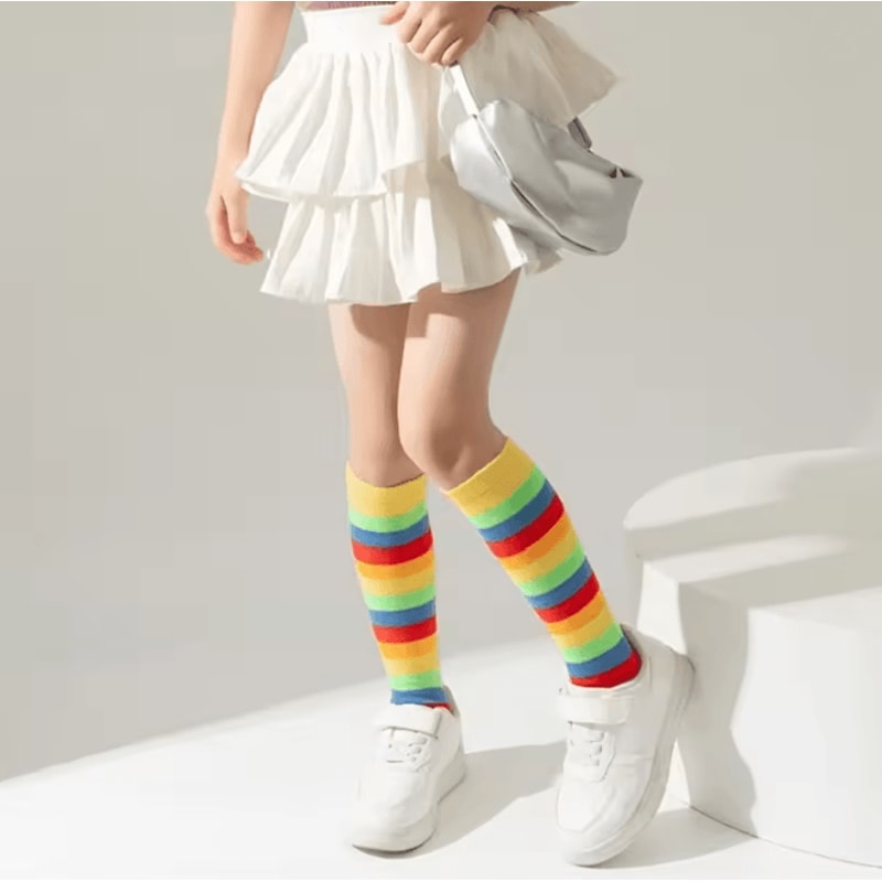 Rainbow Stripe Knee High Socks For Girls Fun Cosplay Party Stockings 1