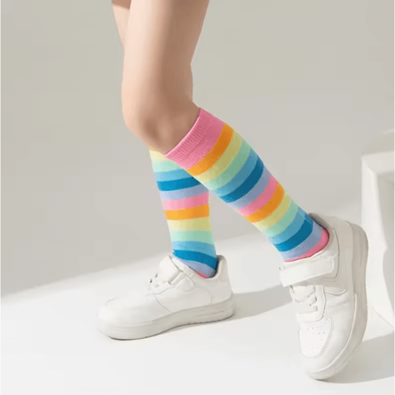 Rainbow Stripe Knee High Socks For Girls Fun Cosplay Party Stockings 2