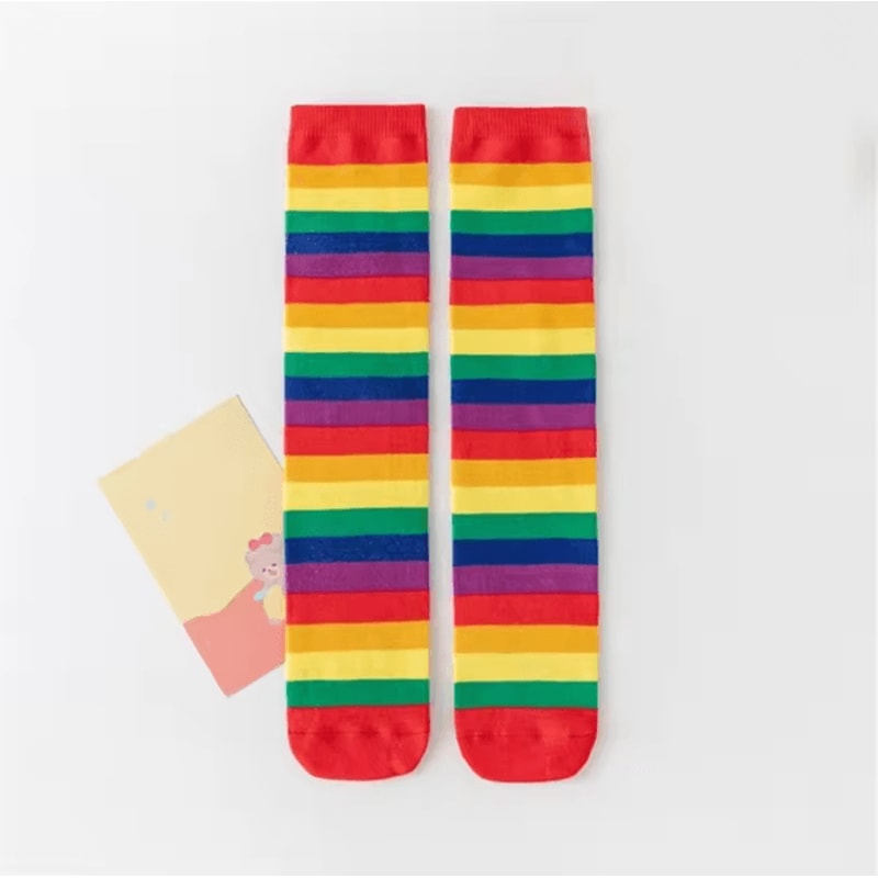 Rainbow Stripe Knee High Socks For Girls Fun Cosplay Party Stockings 3