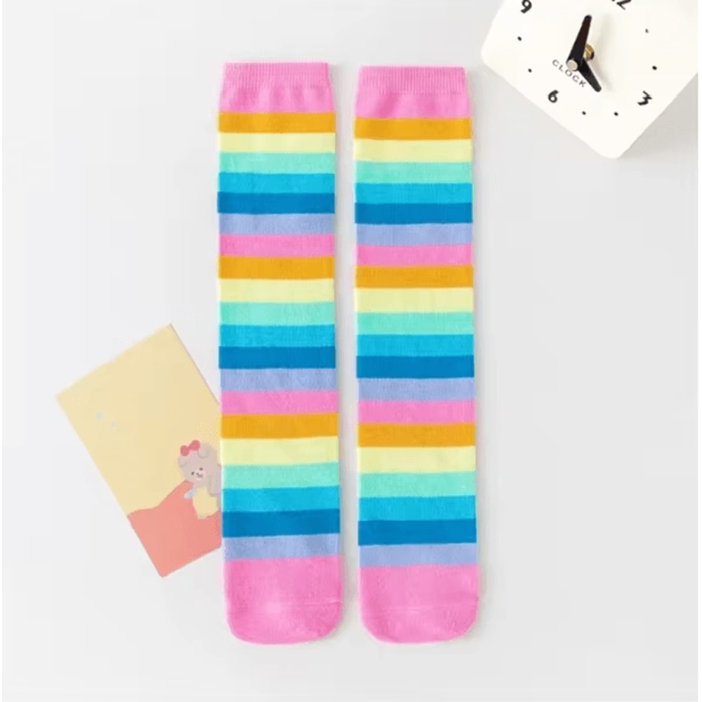 Rainbow Stripe Knee High Socks For Girls Fun Cosplay Party Stockings 4