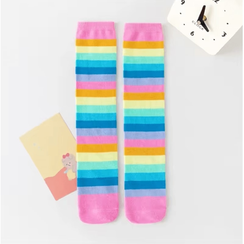 Rainbow Stripe Knee High Socks For Girls Fun Cosplay Party Stockings 4