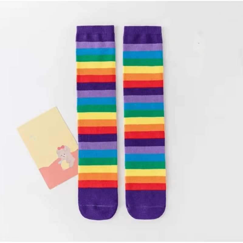 Rainbow Stripe Knee High Socks For Girls Fun Cosplay Party Stockings 5
