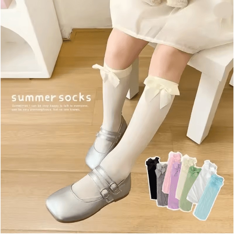 Velvet Princess Bow Knee High Socks For Girls Soft Lolita Style 1