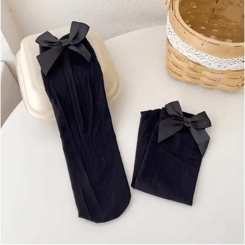 Velvet Princess Bow Knee High Socks For Girls Soft Lolita Style 3