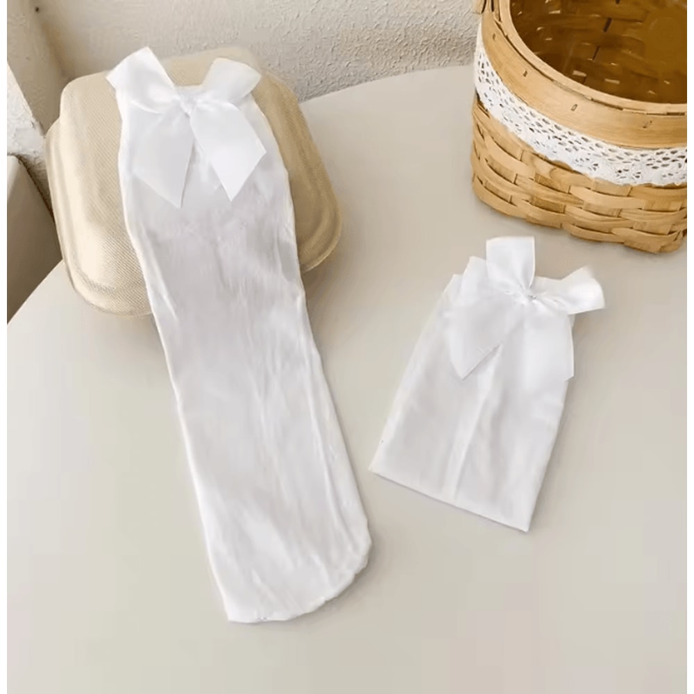 Velvet Princess Bow Knee High Socks For Girls Soft Lolita Style 4