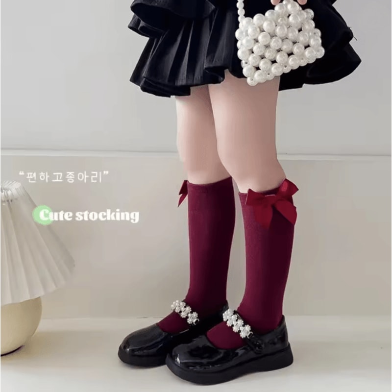 Velvet Princess Bow Knee High Socks For Girls Soft Lolita Style 11