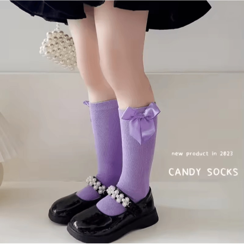 Velvet Princess Bow Knee High Socks For Girls Soft Lolita Style 12