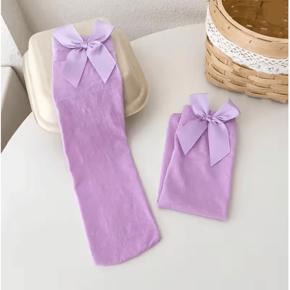 Velvet Princess Bow Knee High Socks For Girls Soft Lolita Style 7