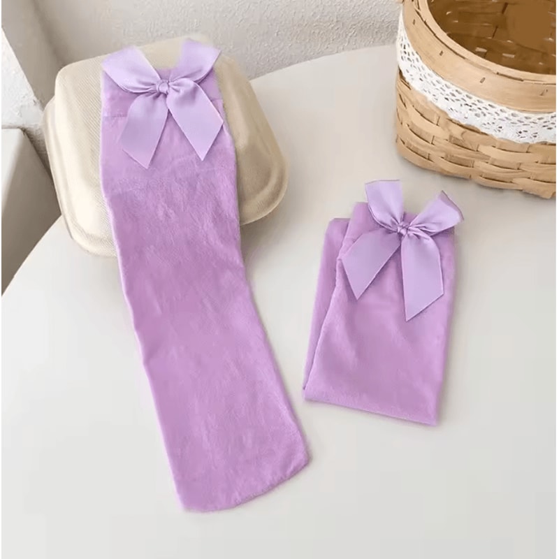 Velvet Princess Bow Knee High Socks For Girls Soft Lolita Style 7