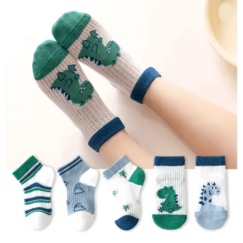 BreezeStep Summer Cotton Kids Socks 5 Pair Cartoon Mesh Set 4