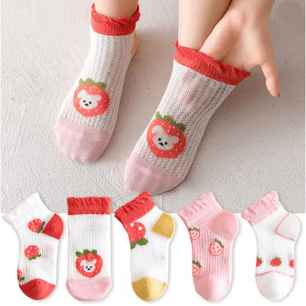 BreezeStep Summer Cotton Kids Socks 5 Pair Cartoon Mesh Set 5
