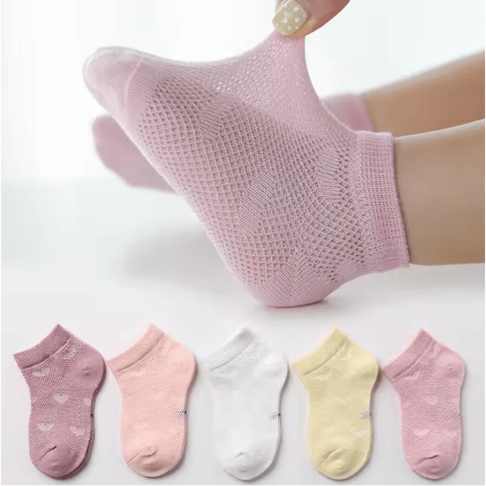 BreezeStep Summer Cotton Kids Socks 5 Pair Cartoon Mesh Set 2