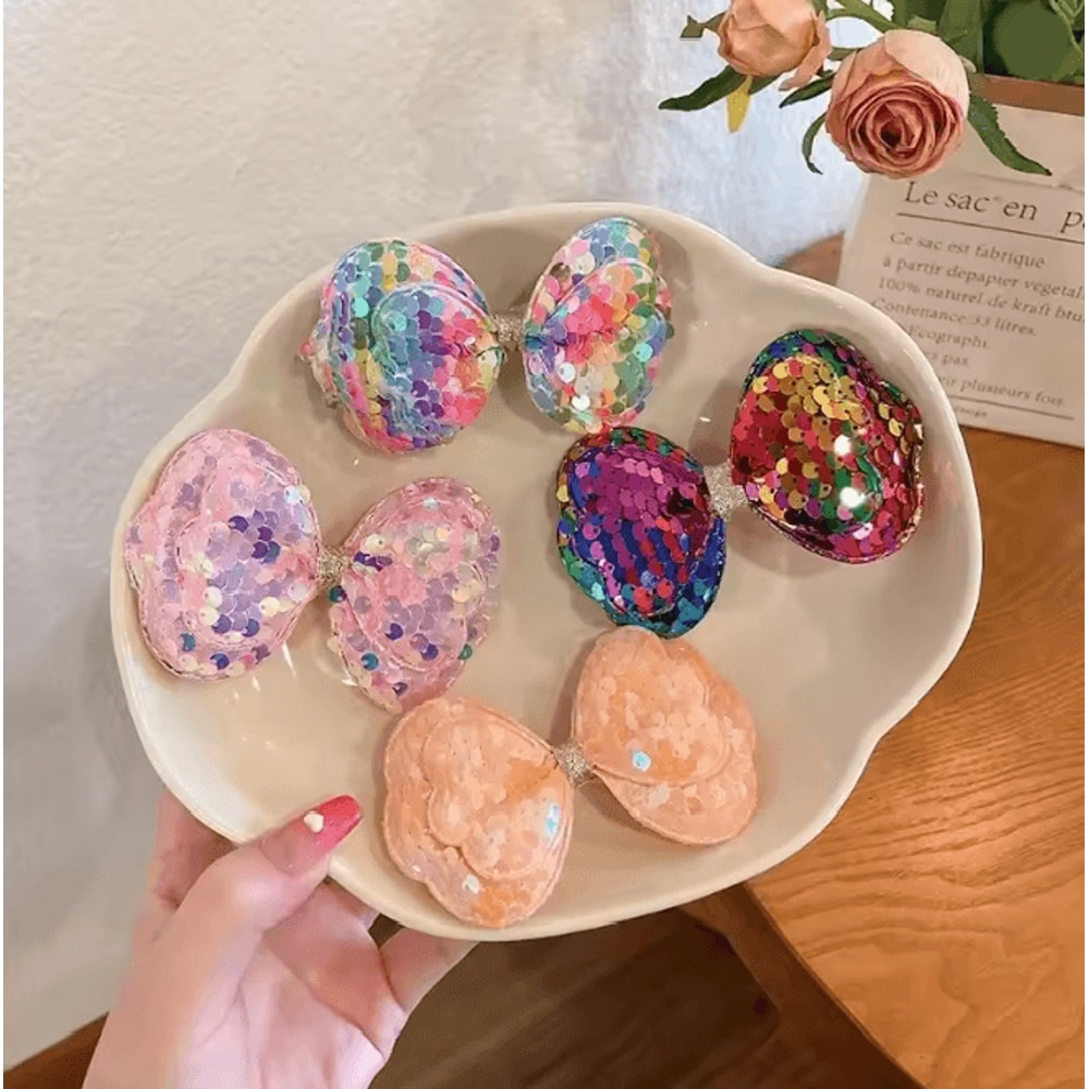 SparkleFairy Big Bow Hair Clips For Girls 5 Piece Glitter Set 0