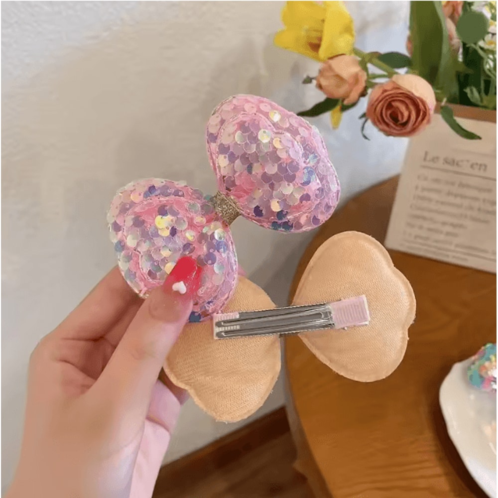 SparkleFairy Big Bow Hair Clips For Girls 5 Piece Glitter Set 1