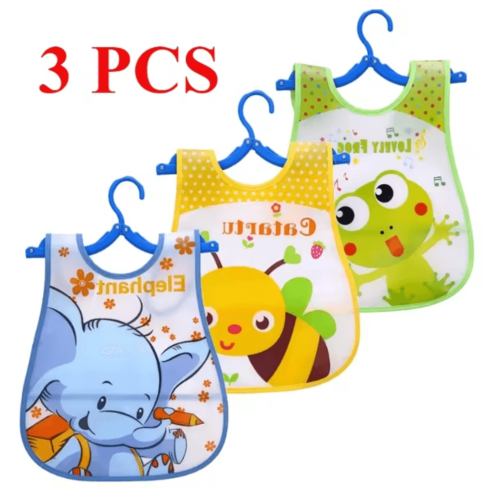 SplashGuard Waterproof Baby Bibs 3 Pack Sleeveless Cartoon Feeding Aprons 0