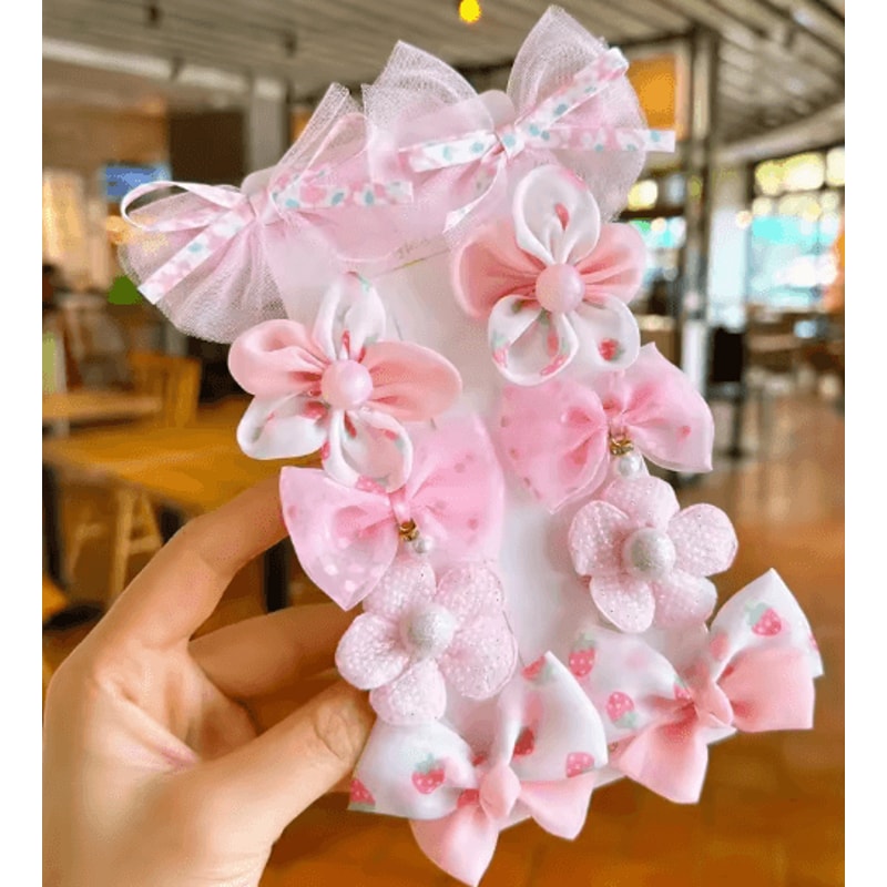 SweetCharm 10 Piece Bow Hair Clips And Hair Bands Set For Girls 3