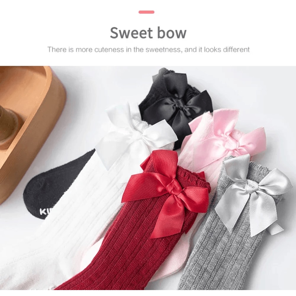 RoyalCharm Girls Bow Knee High Fishnet Socks 3 Pair Set 1