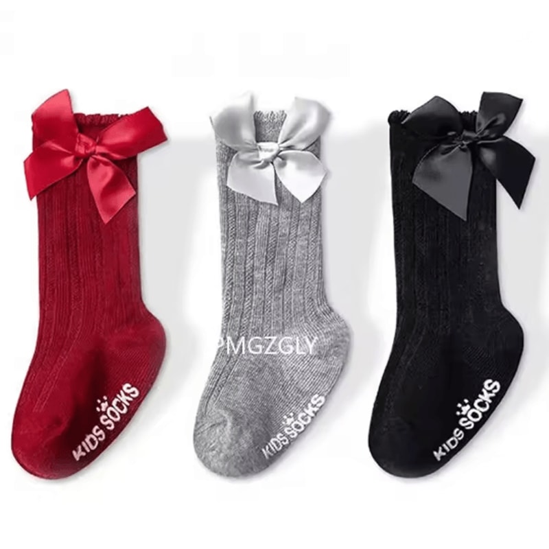 RoyalCharm Girls Bow Knee High Fishnet Socks 3 Pair Set 2