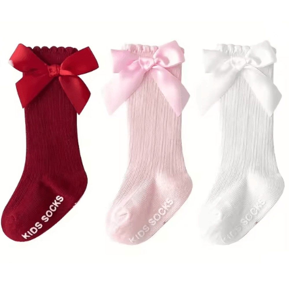 RoyalCharm Girls Bow Knee High Fishnet Socks 3 Pair Set 5