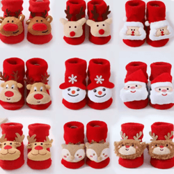 cozy christmas baby floor socks with santa and snowman knit design