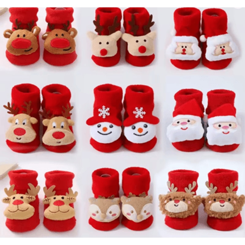 Cozy Christmas Baby Floor Socks With Santa And Snowman Knit Design 0