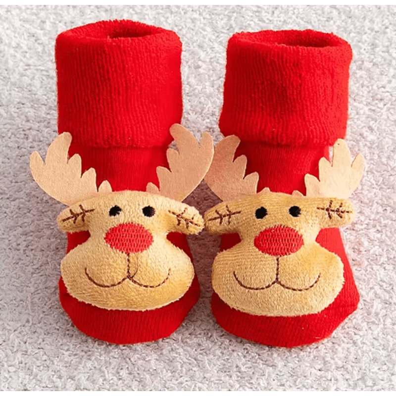 Cozy Christmas Baby Floor Socks With Santa And Snowman Knit Design 3