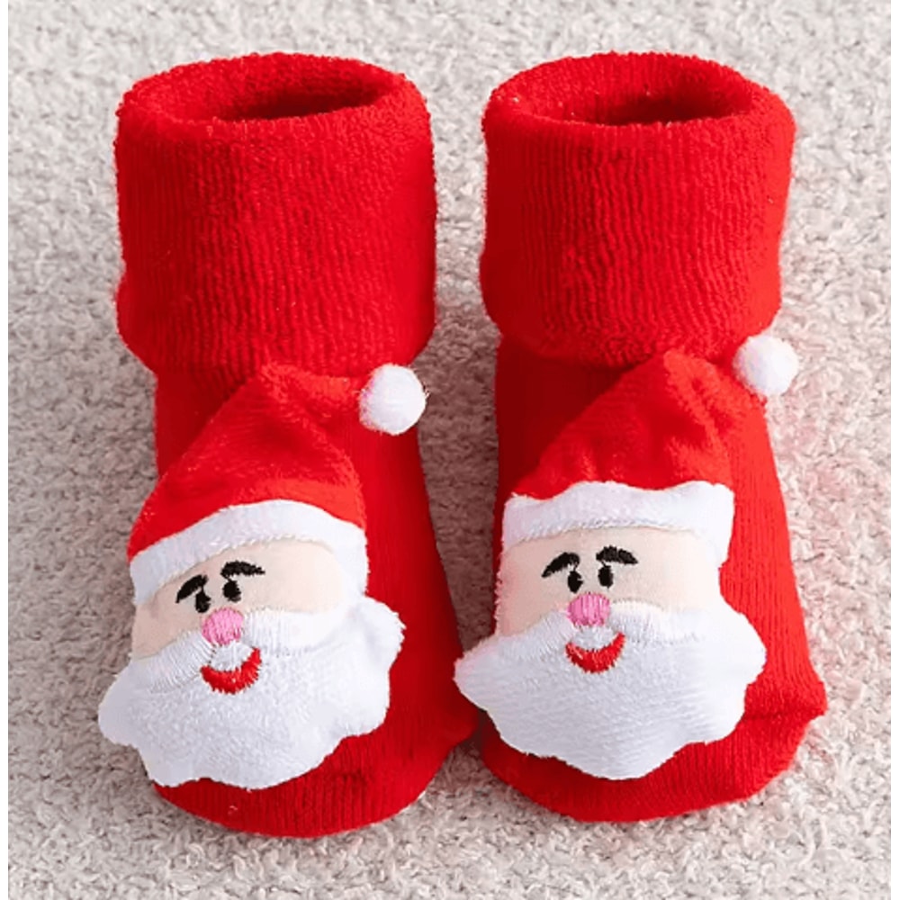 Cozy Christmas Baby Floor Socks With Santa And Snowman Knit Design 4
