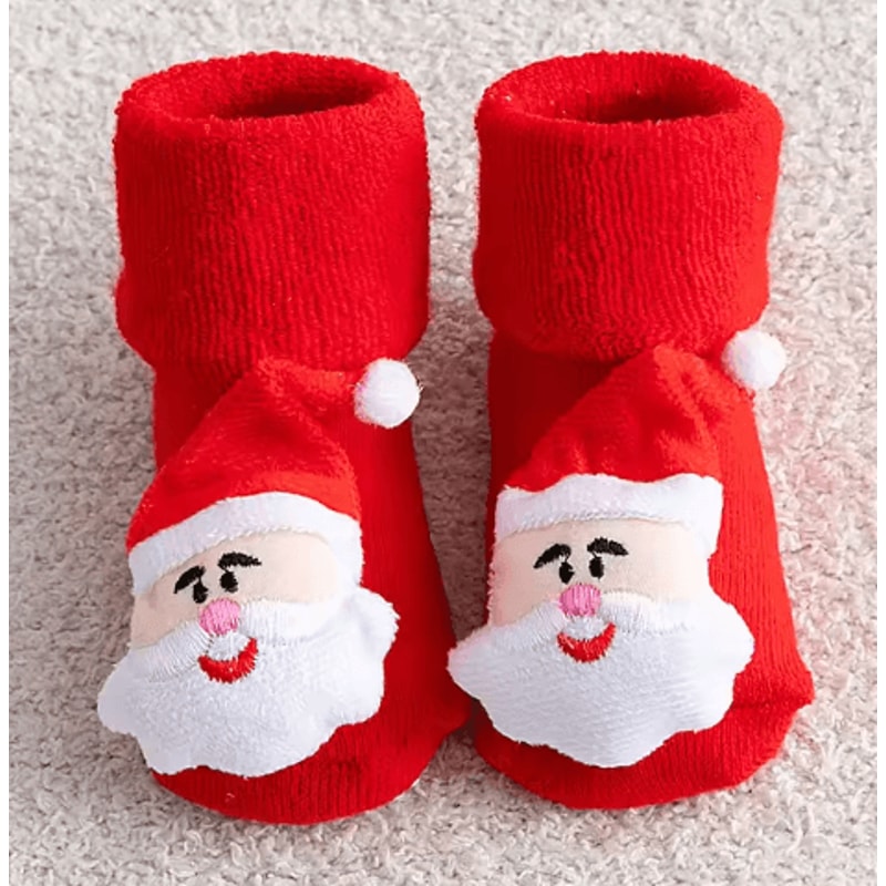 Cozy Christmas Baby Floor Socks With Santa And Snowman Knit Design 4