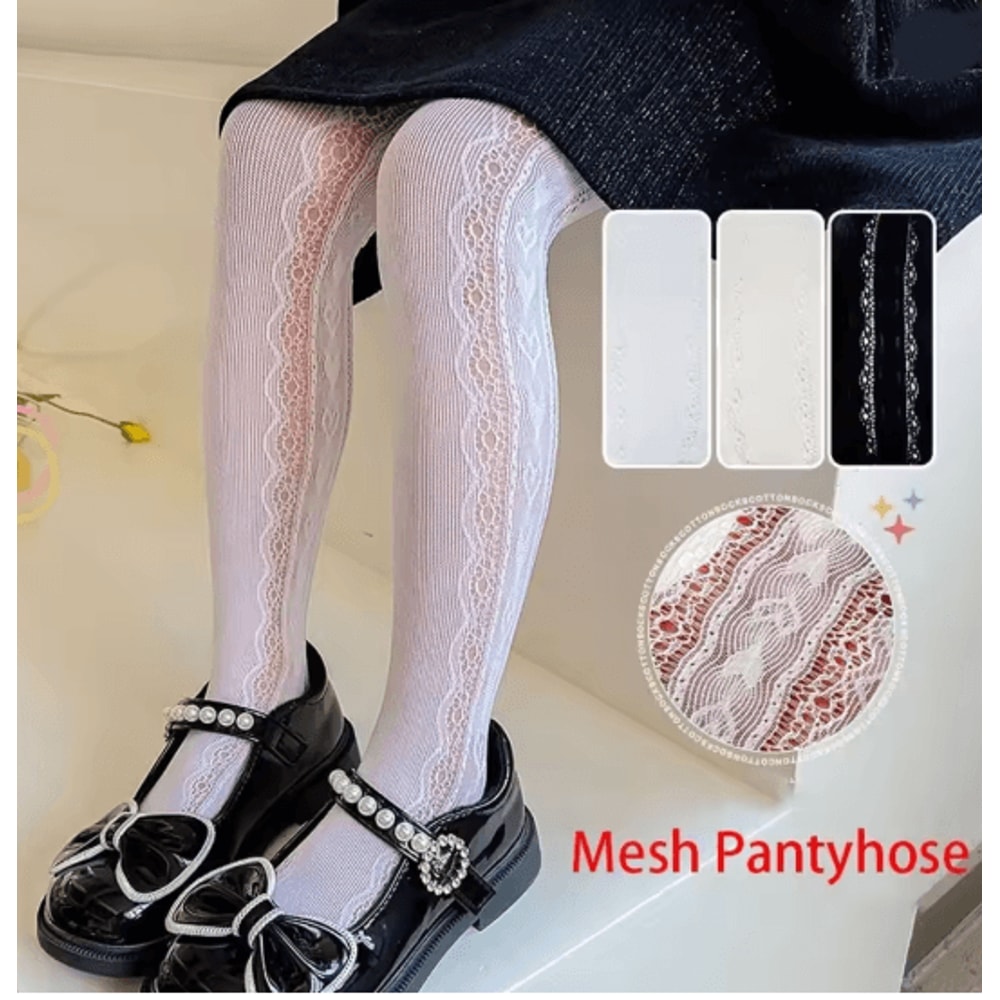 Princess Lace Mesh Pantyhose For Girls Soft Stretch Kids Fashion Tights 0