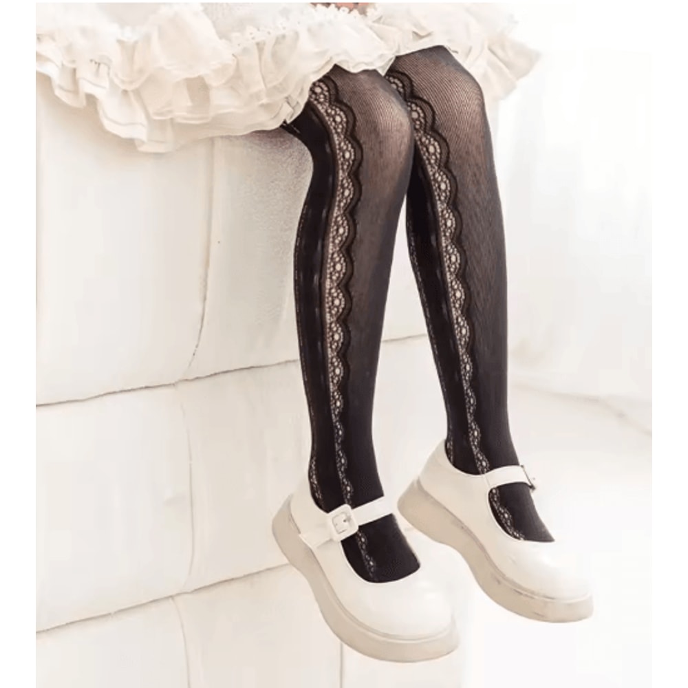 Princess Lace Mesh Pantyhose For Girls Soft Stretch Kids Fashion Tights 4