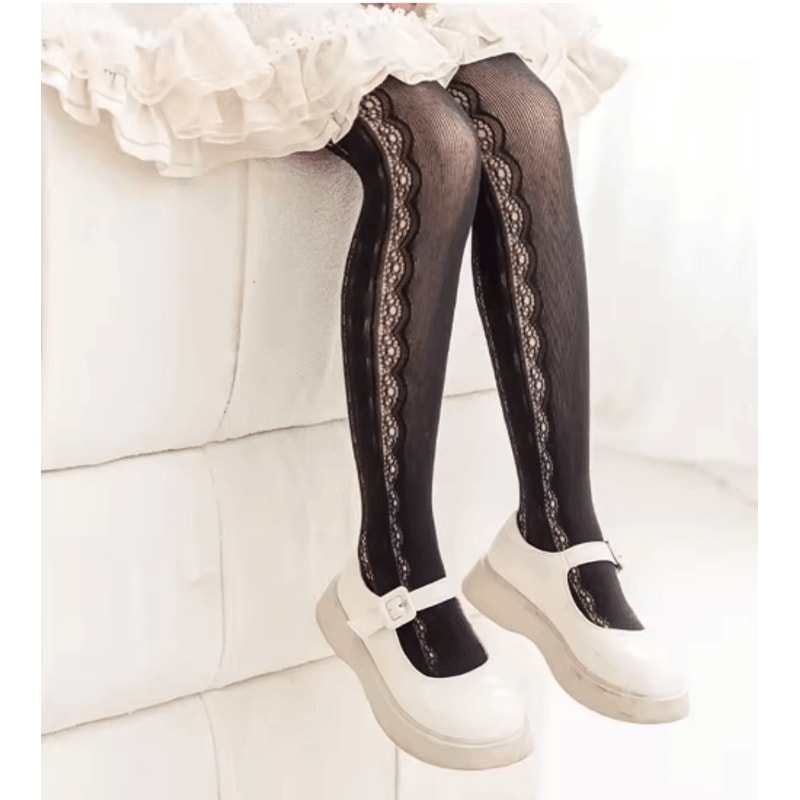 Princess Lace Mesh Pantyhose For Girls Soft Stretch Kids Fashion Tights 4