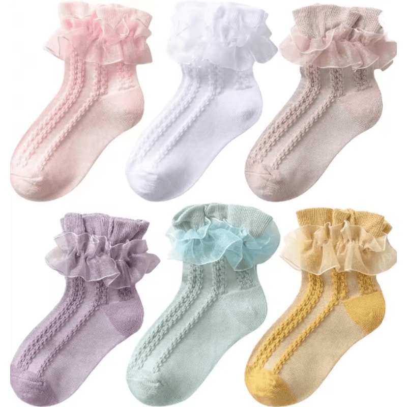 Sweet Lace Ruffle Baby Girls Socks Cotton Crew Dress Style 0