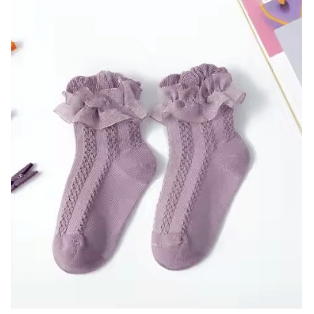 Sweet Lace Ruffle Baby Girls Socks Cotton Crew Dress Style 6