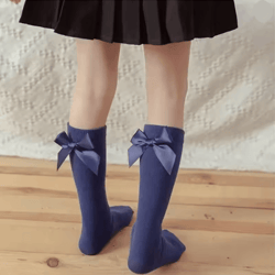 girls knee high bow socks soft cotton long tube socks for kids 6 to 10 years
