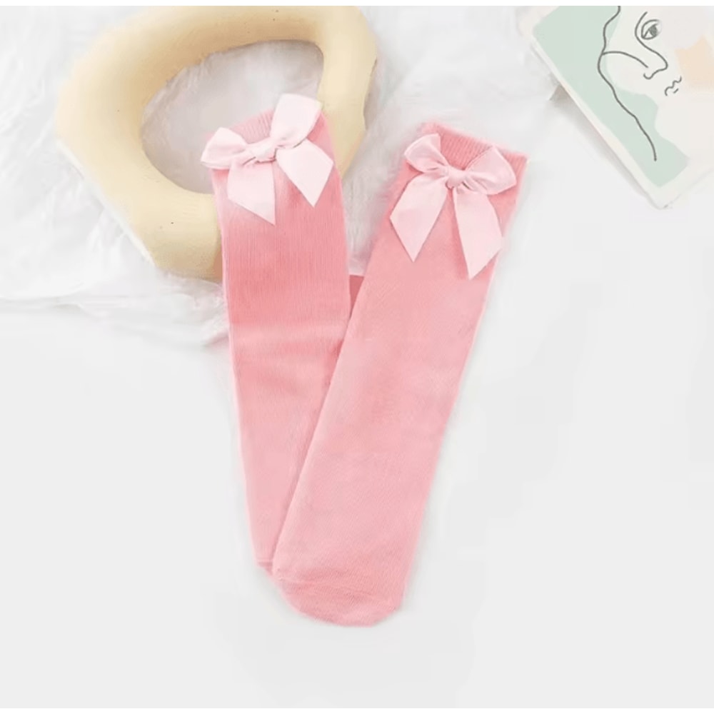 Girls Knee High Bow Socks Soft Cotton Long Tube Socks For Kids 6 To 10 Years 9