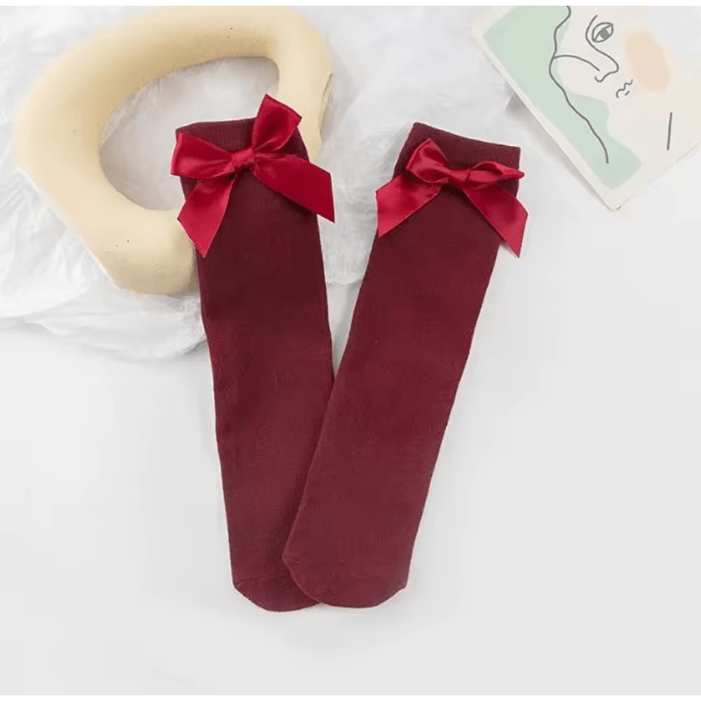 Girls Knee High Bow Socks Soft Cotton Long Tube Socks For Kids 6 To 10 Years 11
