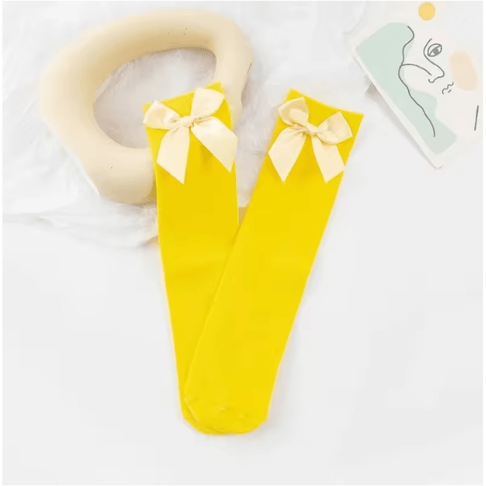 Girls Knee High Bow Socks Soft Cotton Long Tube Socks For Kids 6 To 10 Years 13