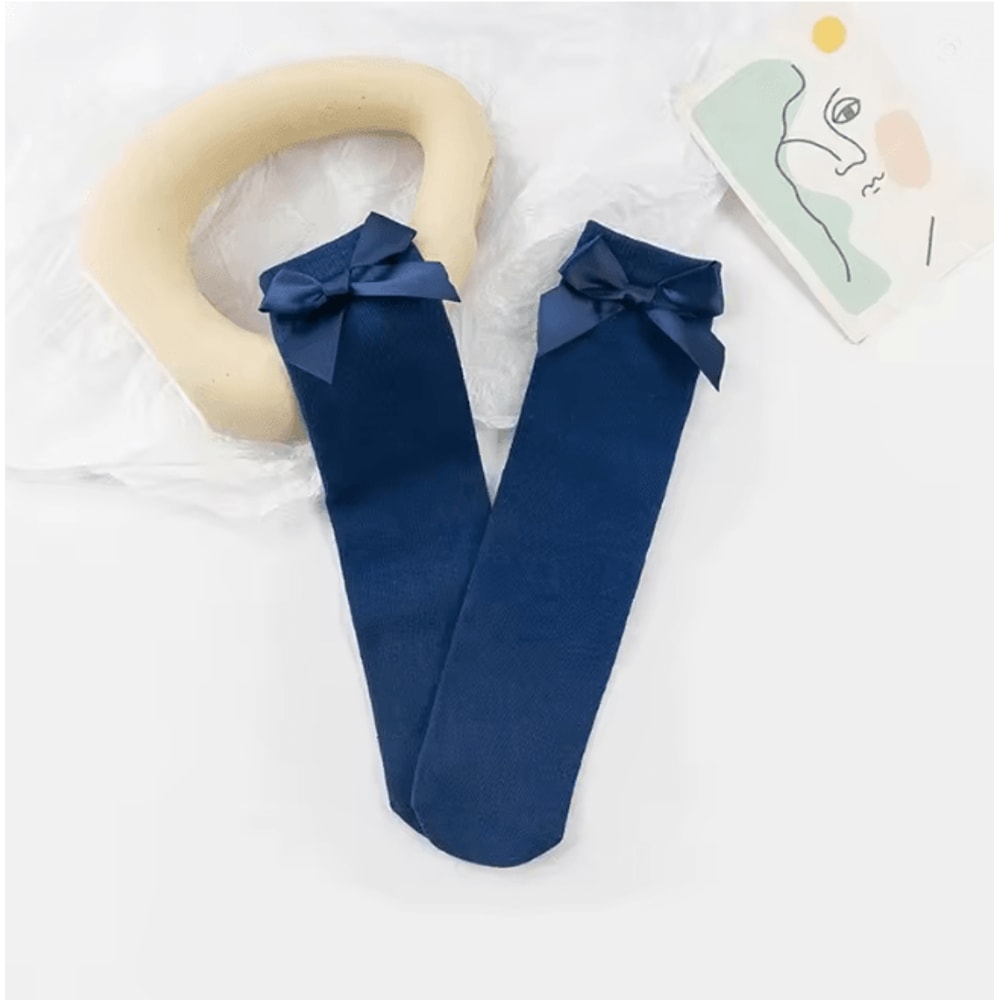 Girls Knee High Bow Socks Soft Cotton Long Tube Socks For Kids 6 To 10 Years 5
