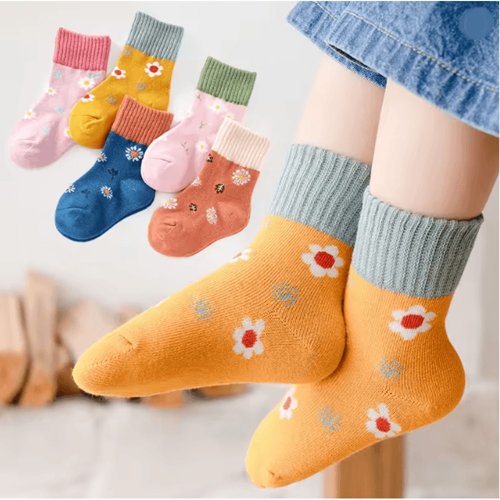 Kids Cotton Cartoon Socks 5 Pair Warm Winter Socks Set For Boys And Girls 1