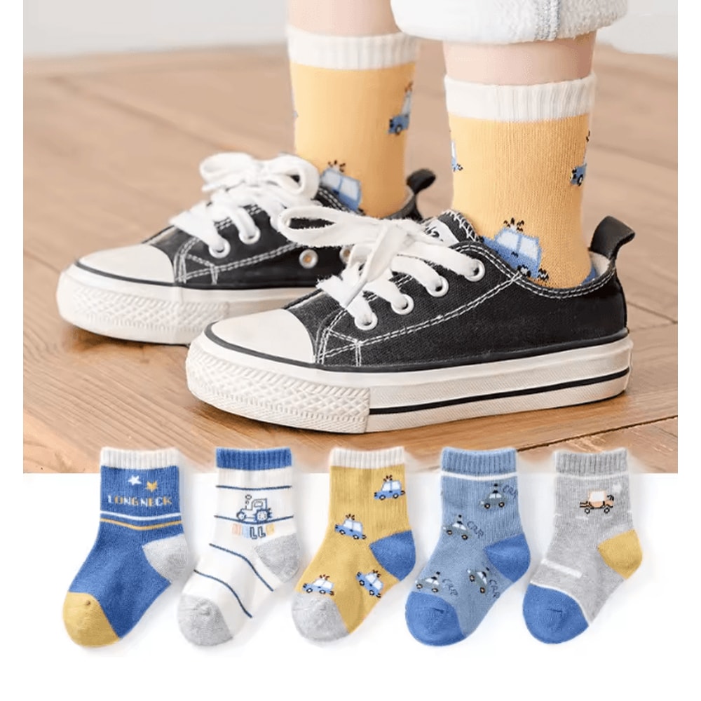 Kids Cotton Cartoon Socks 5 Pair Warm Winter Socks Set For Boys And Girls 5