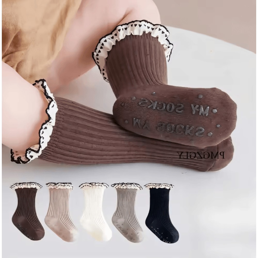 Girls Ruffle Calf Socks Non Slip Princess Heart Floor Socks 0