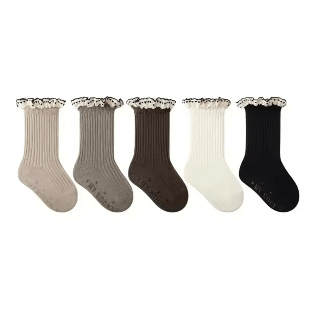 Girls Ruffle Calf Socks Non Slip Princess Heart Floor Socks 3